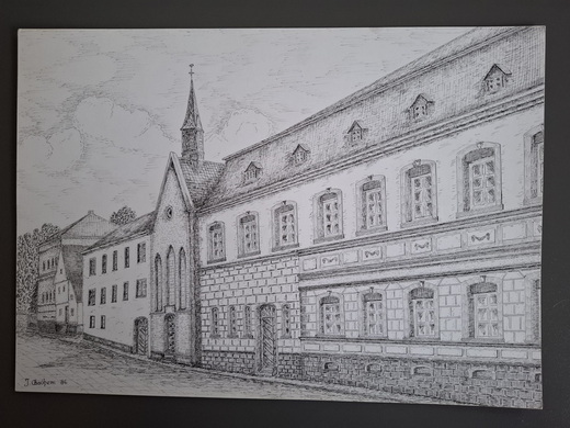 Zeichnung mit der angenommenen Ansicht der Gütergasse Angang des 20. Jahrhunderts 